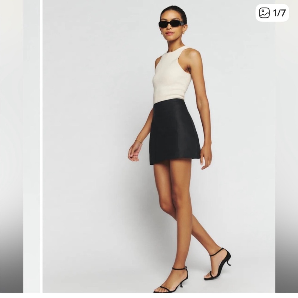 Reformation Black Veranda Linen Mini Skirt Size 4